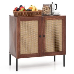XVX Two-Door Rattan-Look Sideboard with PU-Paper Door Finish, Adjustable Shelf and Metal Legs