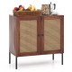 Honhorrs Two-Door Rattan-Look Sideboard with PU-Paper Door Finish, Adjustable Shelf and Metal Legs