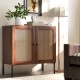 Honhorrs Two-Door Rattan-Look Sideboard with PU-Paper Door Finish, Adjustable Shelf and Metal Legs