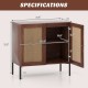 Honhorrs Two-Door Rattan-Look Sideboard with PU-Paper Door Finish, Adjustable Shelf and Metal Legs