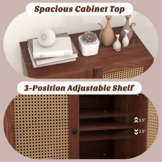 Honhorrs Two-Door Rattan-Look Sideboard with PU-Paper Door Finish, Adjustable Shelf and Metal Legs