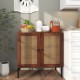 Honhorrs Two-Door Rattan-Look Sideboard with PU-Paper Door Finish, Adjustable Shelf and Metal Legs