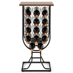 Fourteen-Bottle Wine Rack by Honhorrs with Wooden Serving Top, Detachable Casters and Locking Wheels