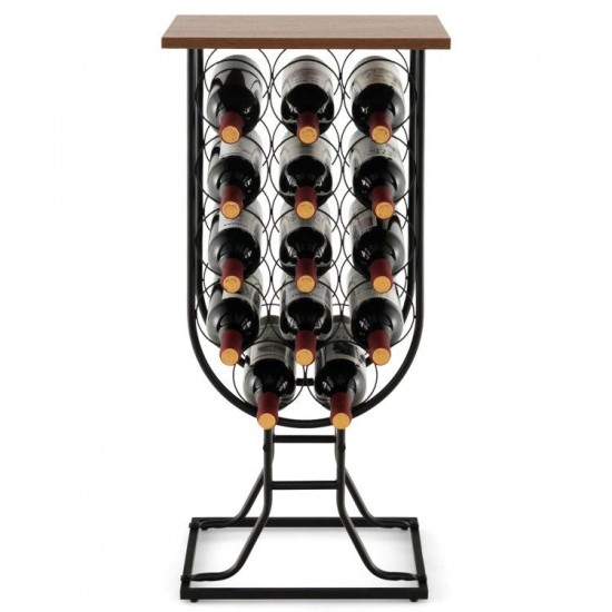 Fourteen-Bottle Wine Rack by Honhorrs with Wooden Serving Top, Detachable Casters and Locking Wheels