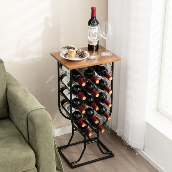 Fourteen-Bottle Wine Rack by Honhorrs with Wooden Serving Top, Detachable Casters and Locking Wheels