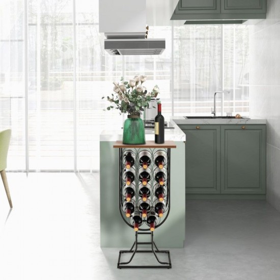 Fourteen-Bottle Wine Rack by Honhorrs with Wooden Serving Top, Detachable Casters and Locking Wheels