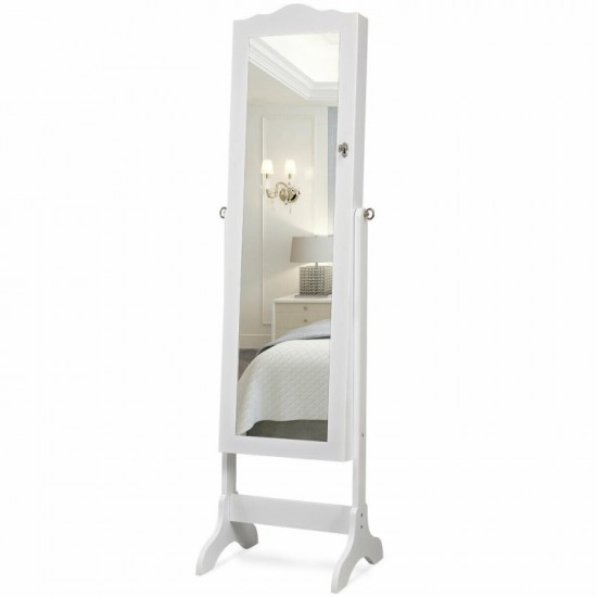 Honhorrs Four-Angle Mirrored Jewelry Armoire, Fourteen LEDs with Ring Storage, Hooks and Two Drawers