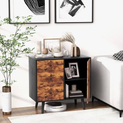 Honhorrs Mid-Century Storage Cabinet, Three Drawers and Two-Level Cupboard with Adjustable Shelf