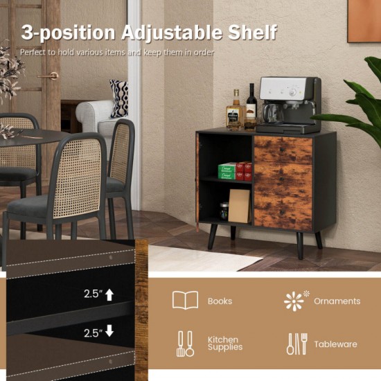 Honhorrs Mid-Century Storage Cabinet, Three Drawers and Two-Level Cupboard with Adjustable Shelf
