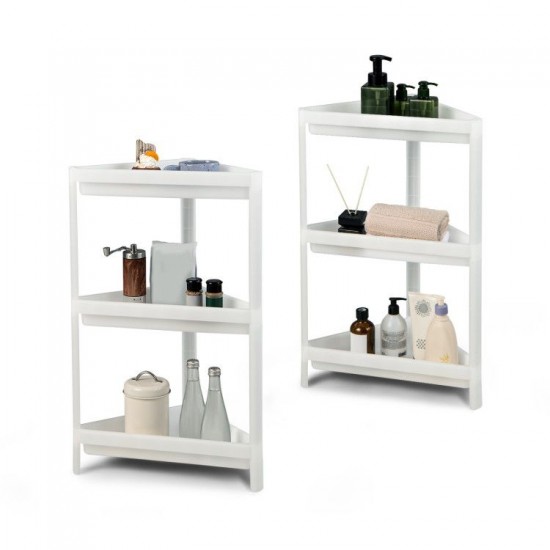 Honhorrs Two Modular Corner Shelves, Six Plastic Storage Tiers with Drainage Holes and Raised Edges