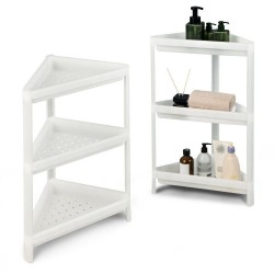 XVX Two Modular Corner Shelves, Six Plastic Storage Tiers with Drainage Holes and Raised Edges