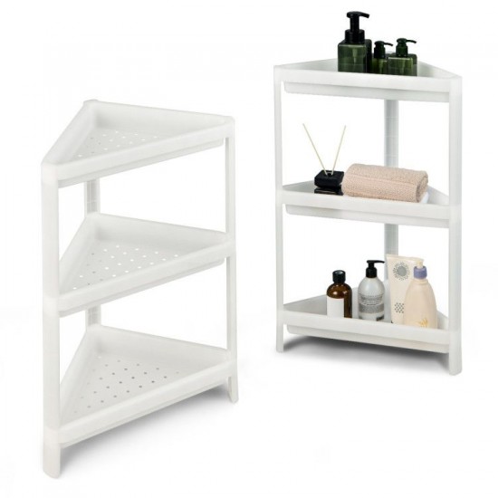 Honhorrs Two Modular Corner Shelves, Six Plastic Storage Tiers with Drainage Holes and Raised Edges