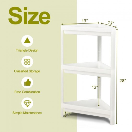 Honhorrs Two Modular Corner Shelves, Six Plastic Storage Tiers with Drainage Holes and Raised Edges