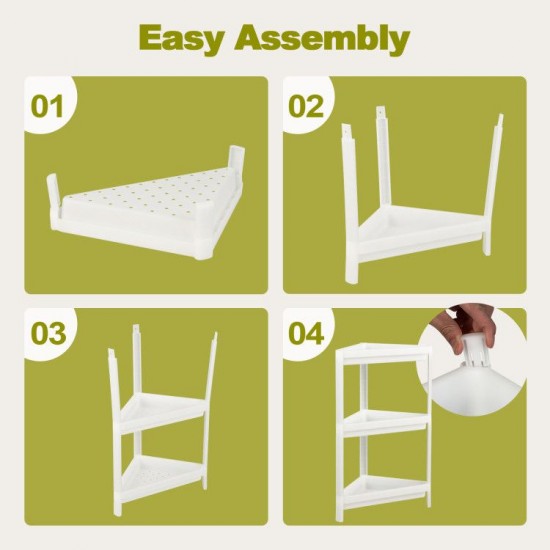 Honhorrs Two Modular Corner Shelves, Six Plastic Storage Tiers with Drainage Holes and Raised Edges