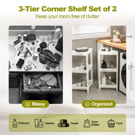 Honhorrs Two Modular Corner Shelves, Six Plastic Storage Tiers with Drainage Holes and Raised Edges