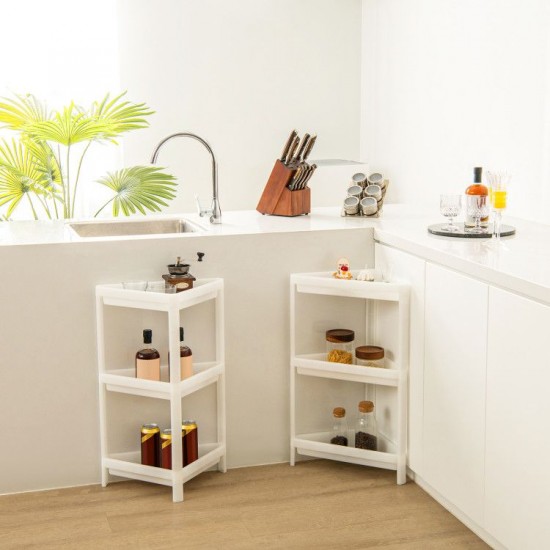 Honhorrs Two Modular Corner Shelves, Six Plastic Storage Tiers with Drainage Holes and Raised Edges