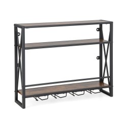 Honhorrs 3-Tier Wall-Mounted Wine Storage Shelf with Metal Frame and Holders for up to 16 Glasses