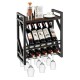 Honhorrs Wall-Mounted 10-Bottle Wine Rack with 2 Storage Tiers and 3 Rows of Stemware Holders
