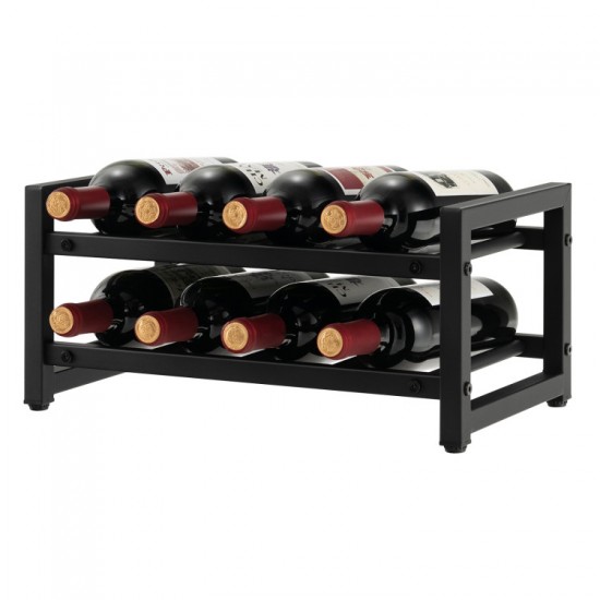 Honhorrs 8-Bottle Two-Tier Metal Wine Rack with Open Display Compartments and Adjustable Feet