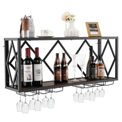 XVX Wall-Mounted Wine Rack for 39 Bottles and 12 Glasses with 6 Rows of Stemware Storage