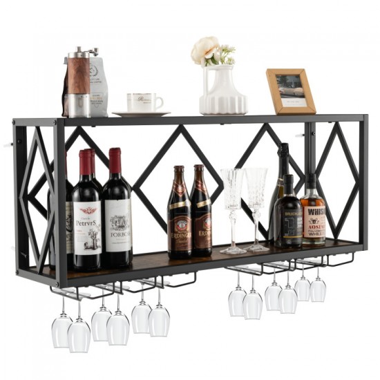 Honhorrs Wall-Mounted Wine Rack for 39 Bottles and 12 Glasses with 6 Rows of Stemware Storage