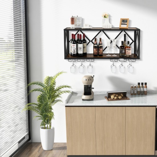 Honhorrs Wall-Mounted Wine Rack for 39 Bottles and 12 Glasses with 6 Rows of Stemware Storage