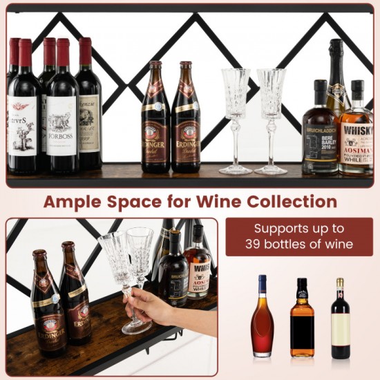 Honhorrs Wall-Mounted Wine Rack for 39 Bottles and 12 Glasses with 6 Rows of Stemware Storage