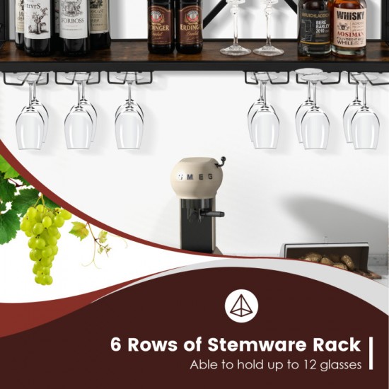 Honhorrs Wall-Mounted Wine Rack for 39 Bottles and 12 Glasses with 6 Rows of Stemware Storage