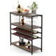 Honhorrs Five-Level Wine Rack Table, Four Stemware Holders with Open Shelves and Adjustable Feet