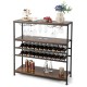 Honhorrs Five-Level Wine Rack Table, Four Stemware Holders with Open Shelves and Adjustable Feet