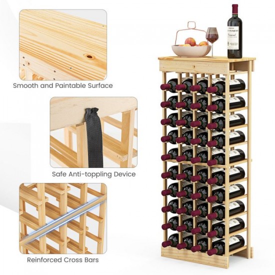 Honhorrs 40-Bottle Modular Wine Rack with Reinforcing Crossbars and Included Anti-Toppling Device
