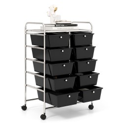 Honhorrs 10-Drawer Rolling Storage Cart with Mesh Top Platform, Metal Frame and Lockable Wheels