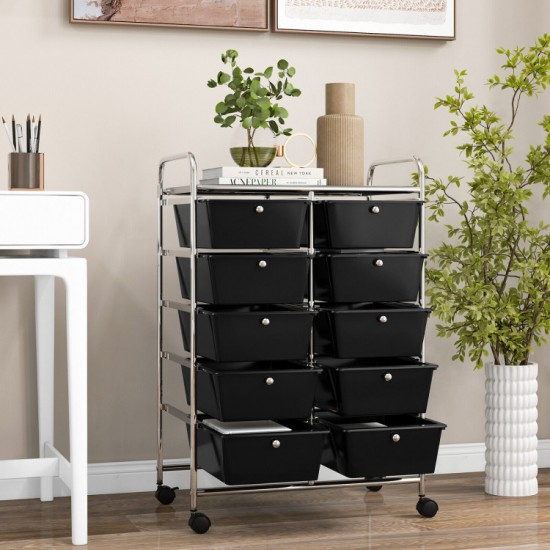 Honhorrs 10-Drawer Rolling Storage Cart with Mesh Top Platform, Metal Frame and Lockable Wheels