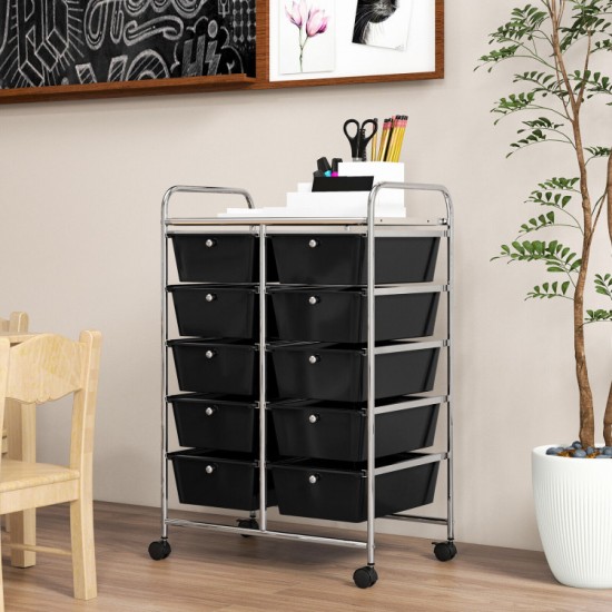Honhorrs 10-Drawer Rolling Storage Cart with Mesh Top Platform, Metal Frame and Lockable Wheels