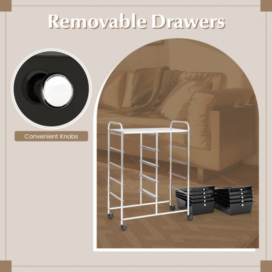 Honhorrs 10-Drawer Rolling Storage Cart with Mesh Top Platform, Metal Frame and Lockable Wheels