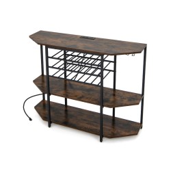 XVX Wine Bar Rack for 21 Bottles and Eight Glasses, Three Shelves with Built-In USB Charging