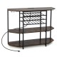 Honhorrs Wine Bar Rack for 21 Bottles and Eight Glasses, Three Shelves with Built-In USB Charging