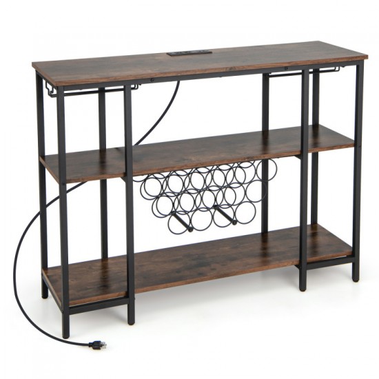 Honhorrs Industrial Wine Bar Cabinet, Fifteen-Bottle Rack with Stemware Storage and USB Charging