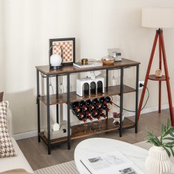 XVX Industrial Wine Bar Cabinet, Fifteen-Bottle Rack with Stemware Storage and USB Charging