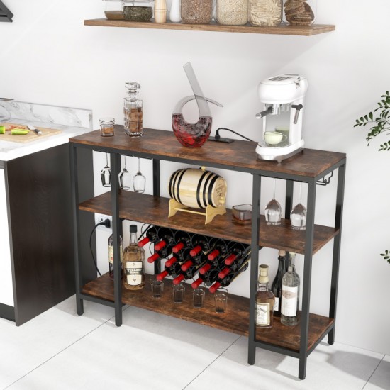 Honhorrs Industrial Wine Bar Cabinet, Fifteen-Bottle Rack with Stemware Storage and USB Charging