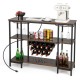 Honhorrs Industrial Wine Bar Cabinet, Fifteen-Bottle Rack with Stemware Storage and USB Charging