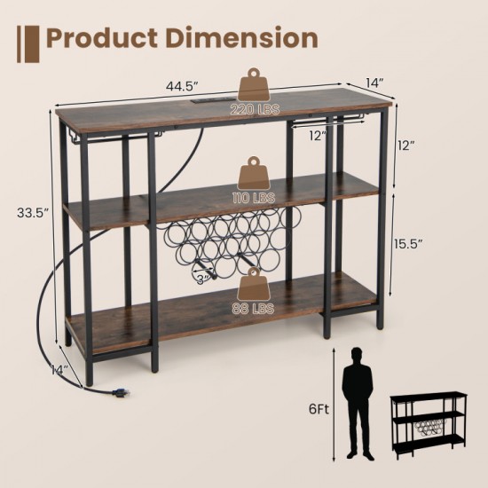 Honhorrs Industrial Wine Bar Cabinet, Fifteen-Bottle Rack with Stemware Storage and USB Charging