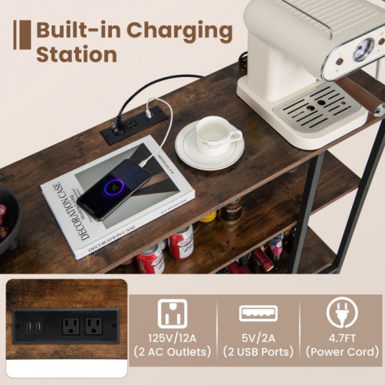 Honhorrs Industrial Wine Bar Cabinet, Fifteen-Bottle Rack with Stemware Storage and USB Charging