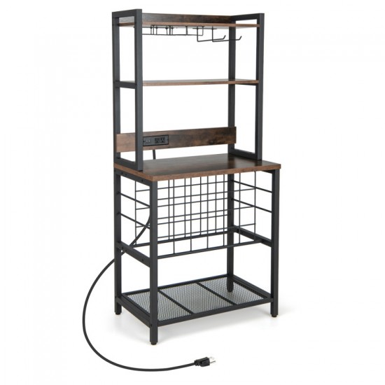 Honhorrs Wine Bar Rack, Twenty-Four Bottle Positions and Nine Glass Holders with AC and USB Charging