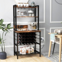 XVX Wine Bar Rack, Twenty-Four Bottle Positions and Nine Glass Holders with AC and USB Charging