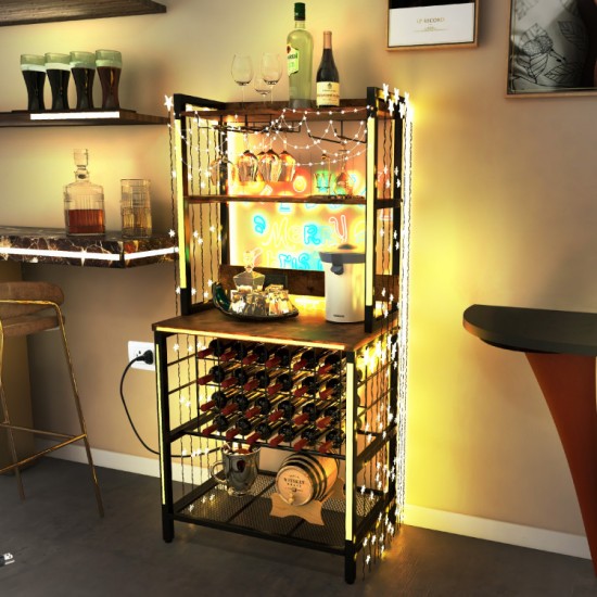 Honhorrs Wine Bar Rack, Twenty-Four Bottle Positions and Nine Glass Holders with AC and USB Charging