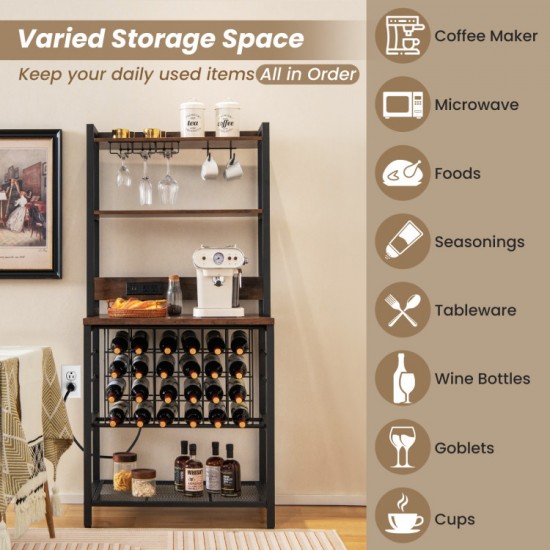 Honhorrs Wine Bar Rack, Twenty-Four Bottle Positions and Nine Glass Holders with AC and USB Charging
