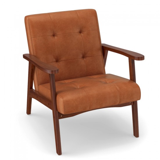 Honhorrs Tufted Accent Armchair, Rubberwood Frame and Spring-Supported Cushion for Reading Corners