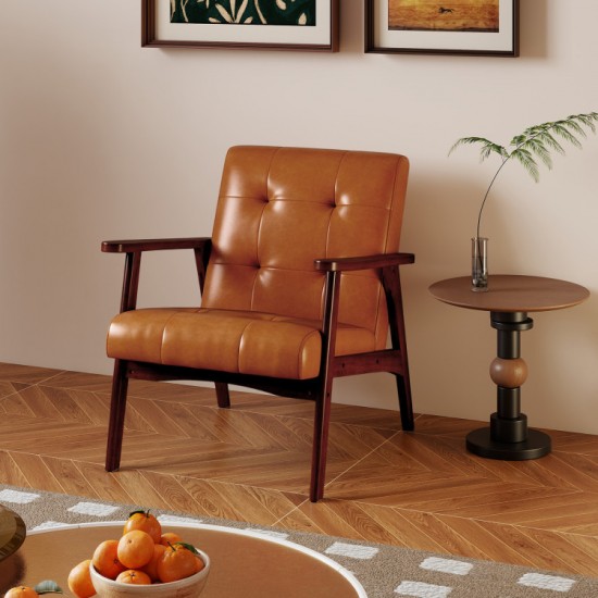 Honhorrs Tufted Accent Armchair, Rubberwood Frame and Spring-Supported Cushion for Reading Corners