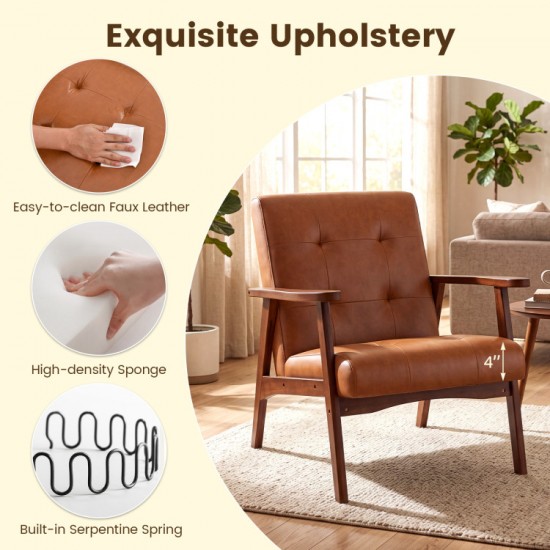 Honhorrs Tufted Accent Armchair, Rubberwood Frame and Spring-Supported Cushion for Reading Corners